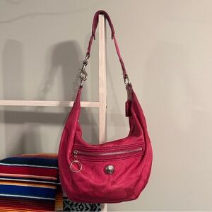 Coach Fuchsia Hobo Bag with Front Zipper
